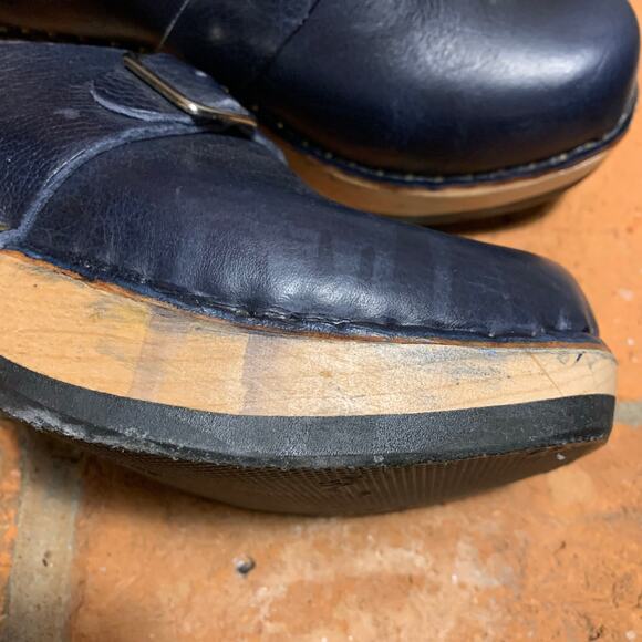 Multnomah Leather Shop Custom Navy Blue Leather Vibram Wooden Clogs Size 8.5/9 - Picture 5 of 8